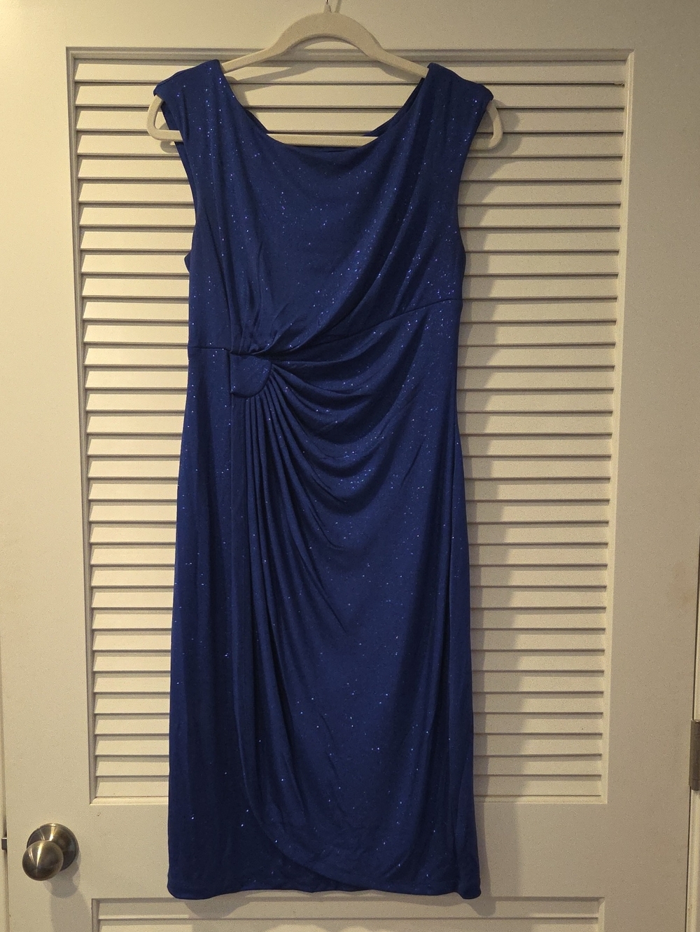 dressbarn Royal Blue Sleeveless Draped Midi Dress